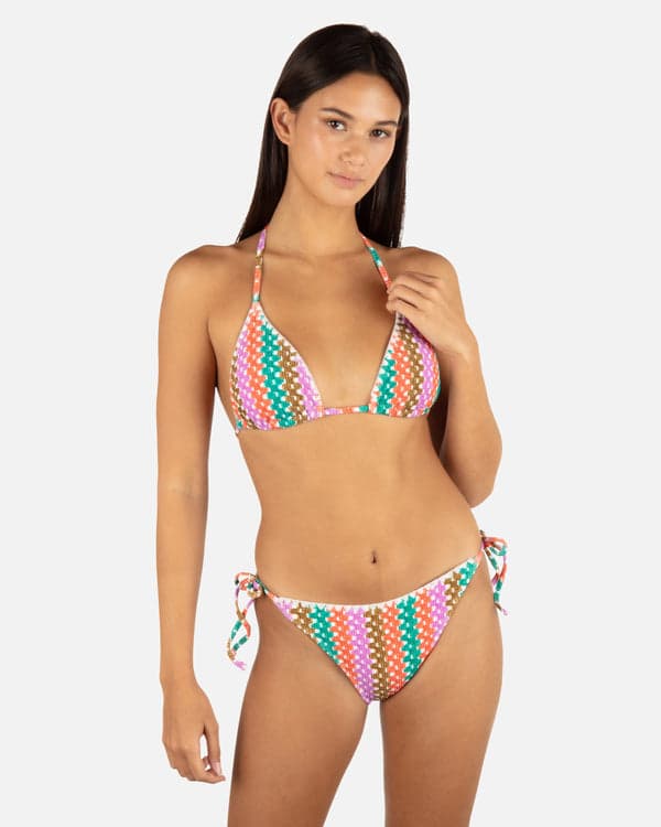 Hurley Printed Stripe Crochet Scrunch Cheeky Tie Side Bottom Orchid