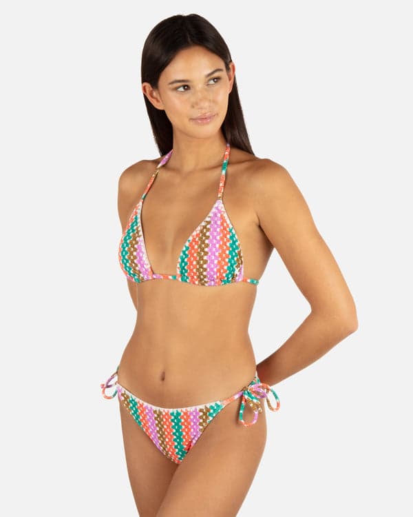 Hurley Printed Stripe Crochet Scrunch Cheeky Tie Side Bottom Orchid