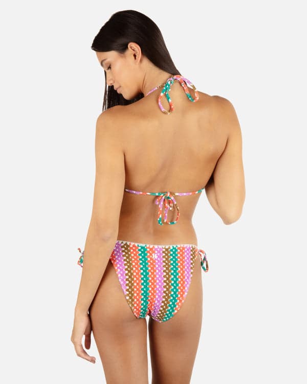 hurley Printed Stripe Crochet Scrunch Cheeky Tie Side Bottom Orchid