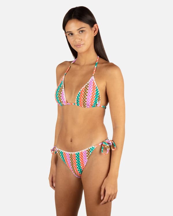 Hurley Printed Stripe Crochet Scrunch Classic Tri Top Orchid