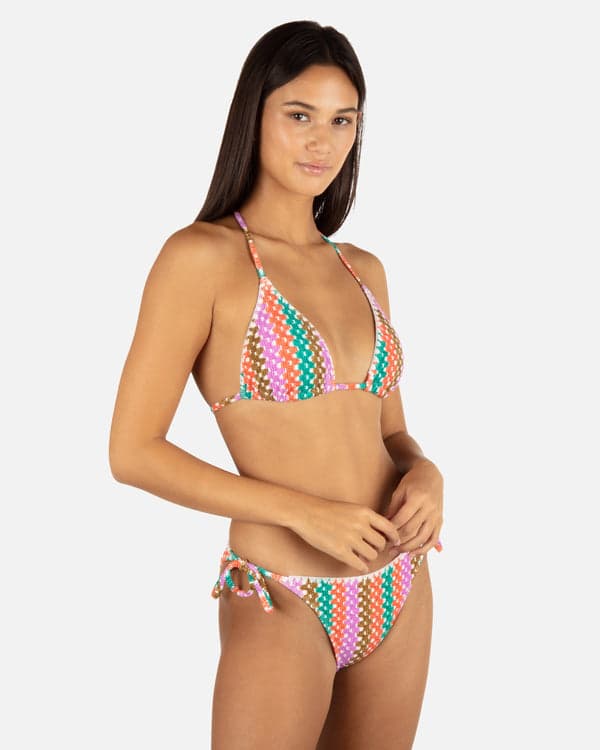 Hurley Printed Stripe Crochet Scrunch Classic Tri Top Orchid