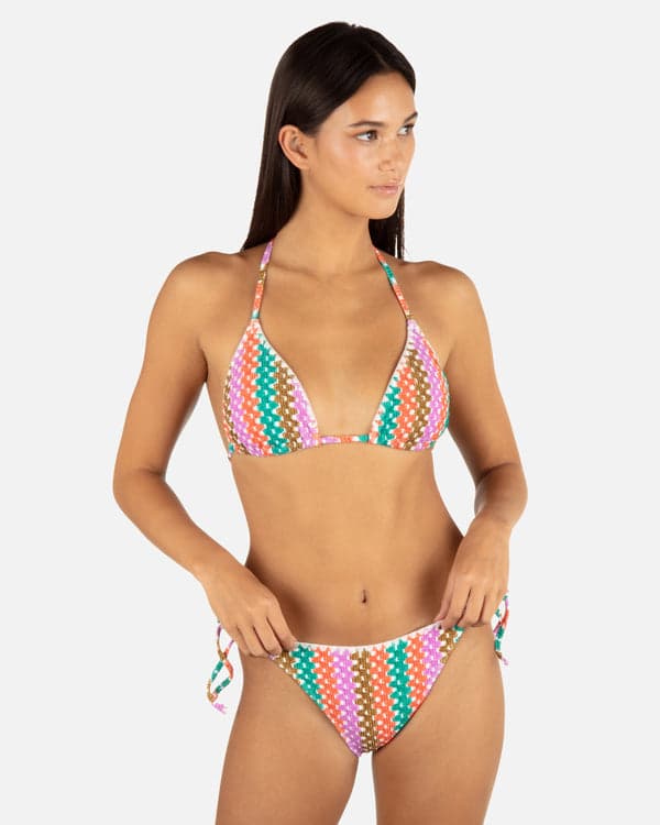 hurley Printed Stripe Crochet Scrunch Classic Tri Top Orchid