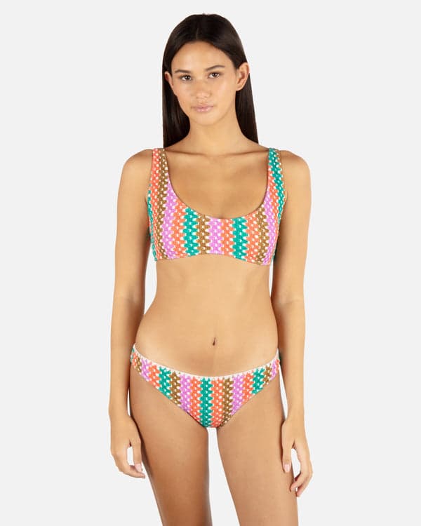 Hurley Printed Stripe Crochet Scrunch Moderate Bottom Orchid