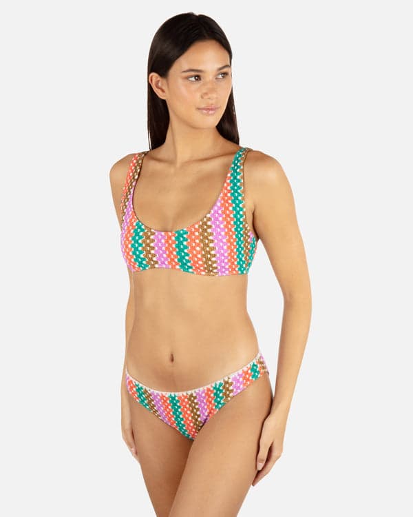 Hurley Printed Stripe Crochet Scrunch Moderate Bottom Orchid