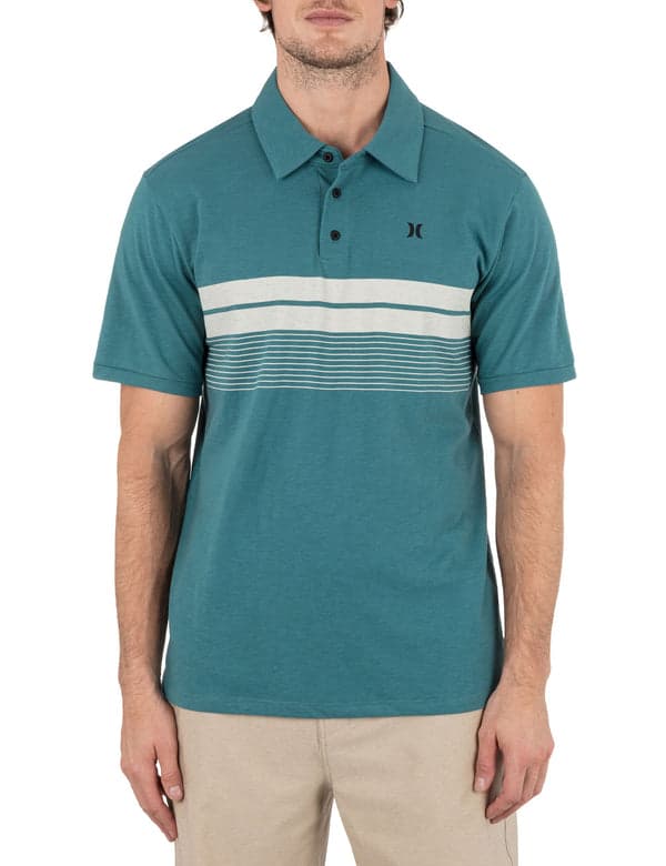 hurley Printed Stripe Slub Polo Short Sleeve DEEP EMERALD
