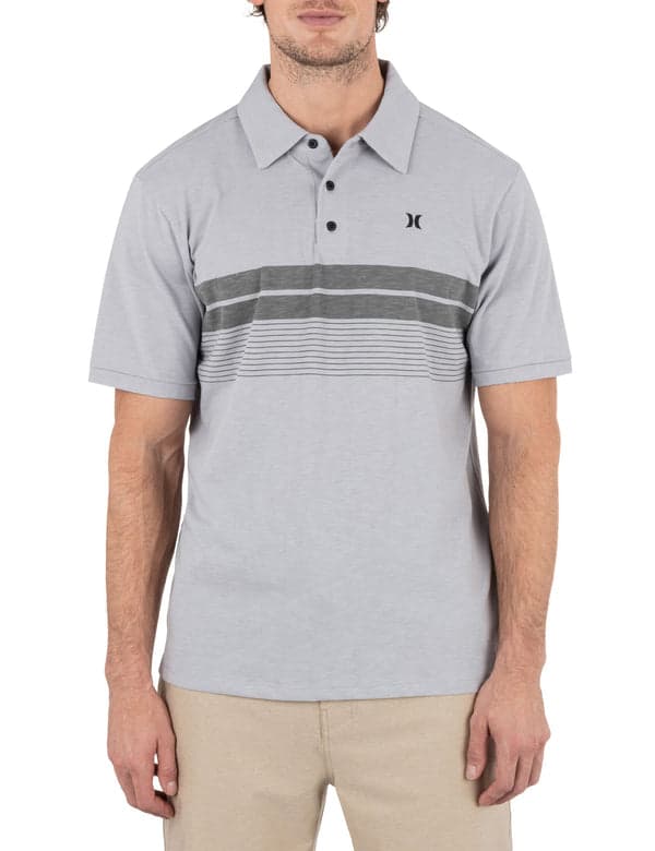 hurley Printed Stripe Slub Polo Short Sleeve LT STONE GREY
