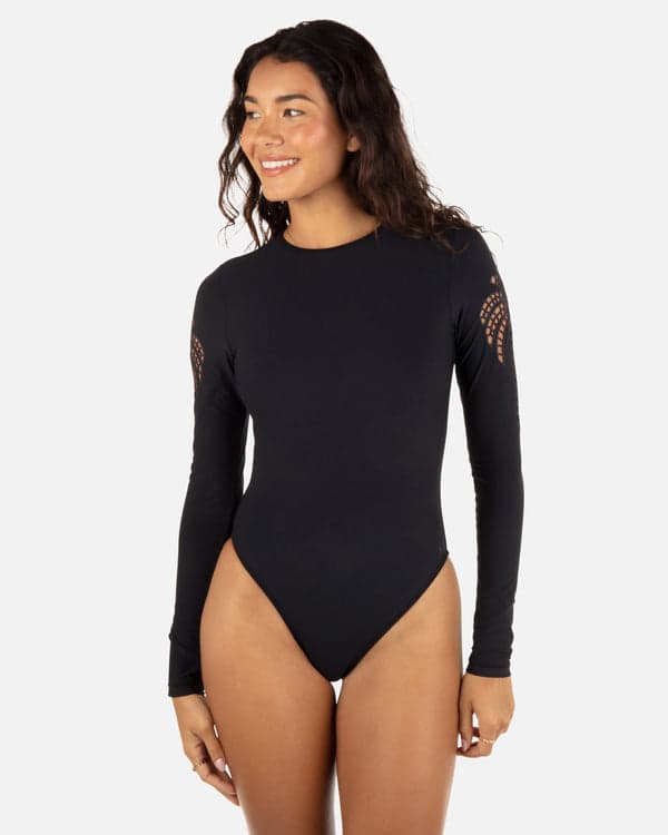 Hurley Shadow Palm Long Sleeve Moderate Surf Suit Black