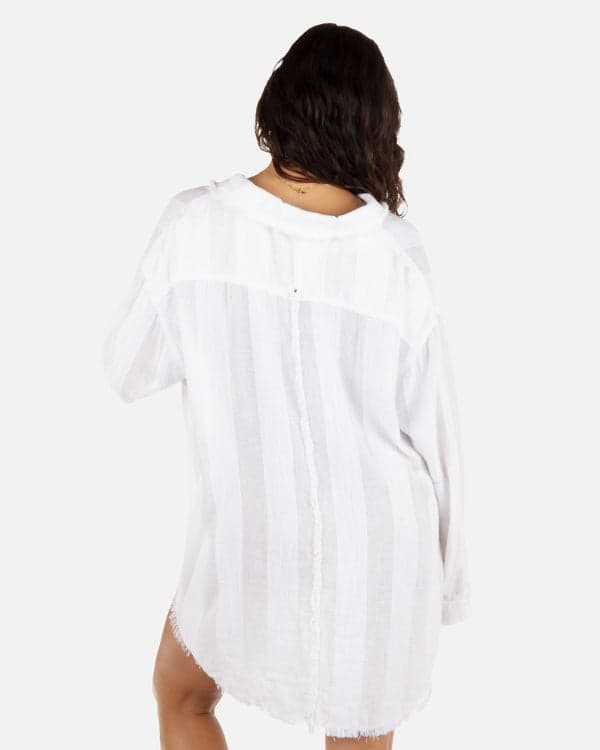Hurley Solid Stripe Gauze Long Sleeve Button Front Shirt White