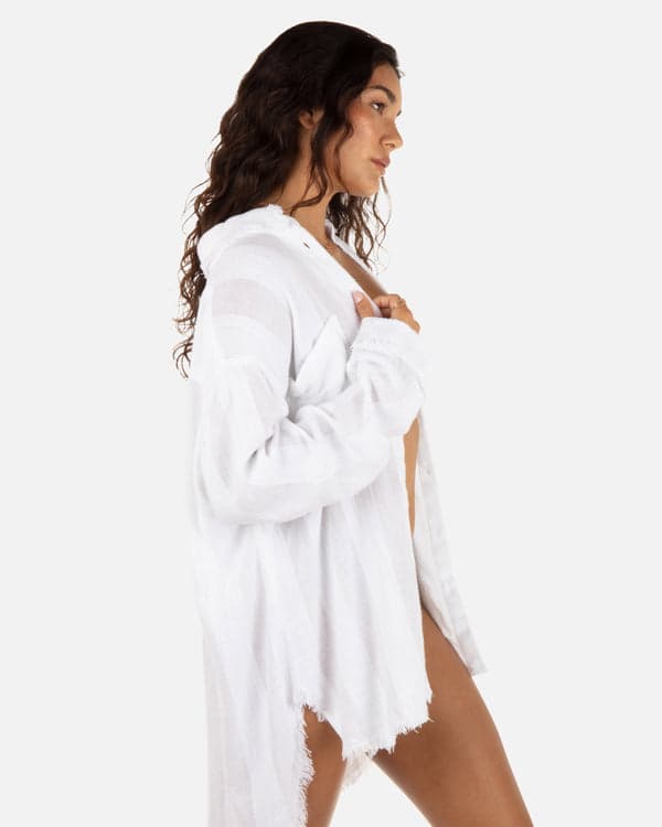 Hurley Solid Stripe Gauze Long Sleeve Button Front Shirt White