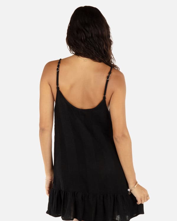 Hurley Solid Stripe Gauze Scoop Neck Mini Dress Black