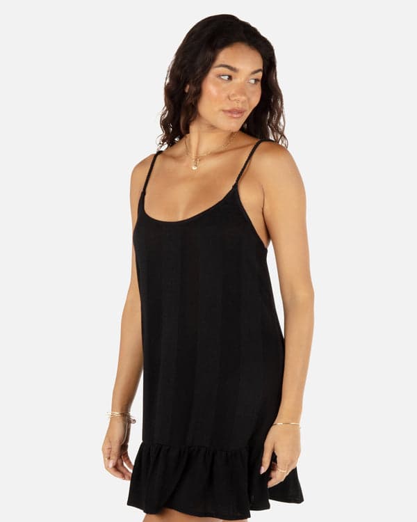 Hurley Solid Stripe Gauze Scoop Neck Mini Dress Black