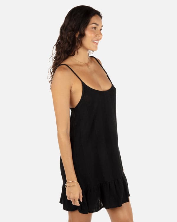Hurley Solid Stripe Gauze Scoop Neck Mini Dress Black