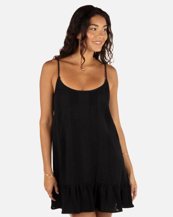 hurley Solid Stripe Gauze Scoop Neck Mini Dress Black