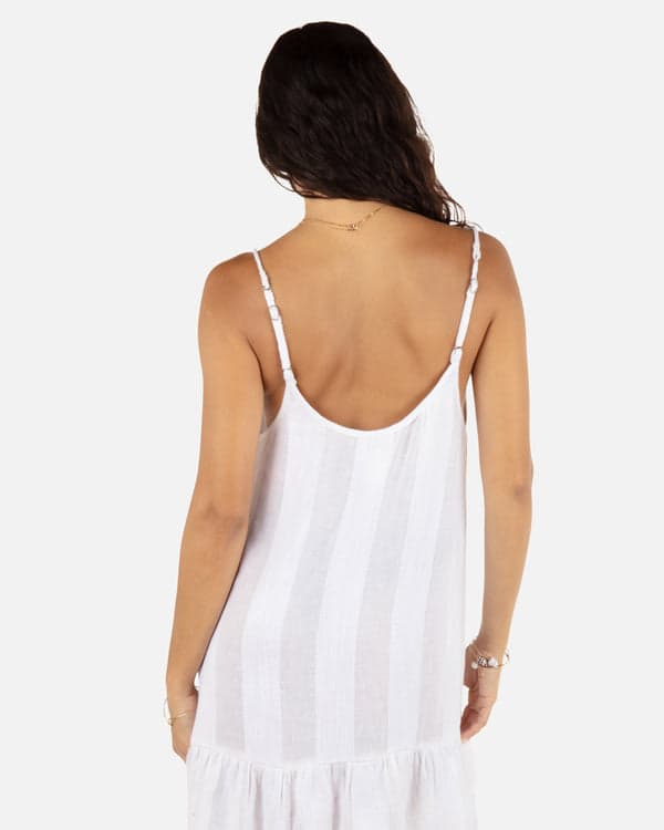 Hurley Solid Stripe Gauze Scoop Neck Mini Dress White