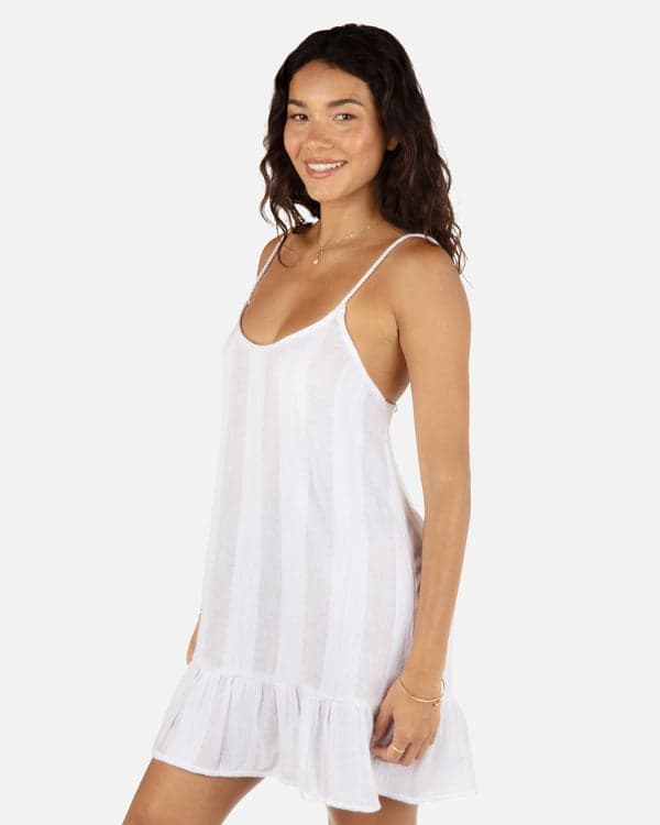 Hurley Solid Stripe Gauze Scoop Neck Mini Dress White