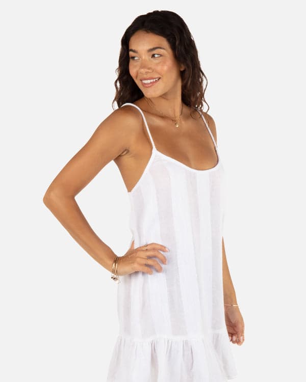 Hurley Solid Stripe Gauze Scoop Neck Mini Dress White