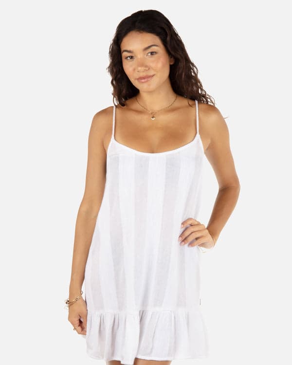 hurley Solid Stripe Gauze Scoop Neck Mini Dress White