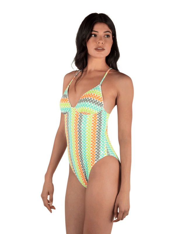 Hurley Stripe Crochet Scrunch Moderate One Piece Sour Apple