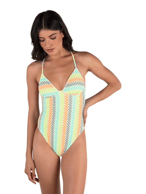 hurley Stripe Crochet Scrunch Moderate One Piece Sour Apple