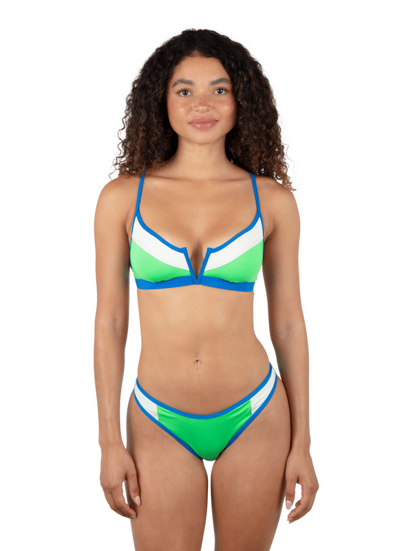 hurley Summer Block V Wire Bralette Bikini Top Imperial Blue / Grass Green