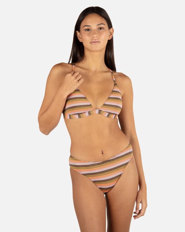 Hurley Sunset Shine Stripe Mid Rise Cheeky Bottom Sunrise Pink