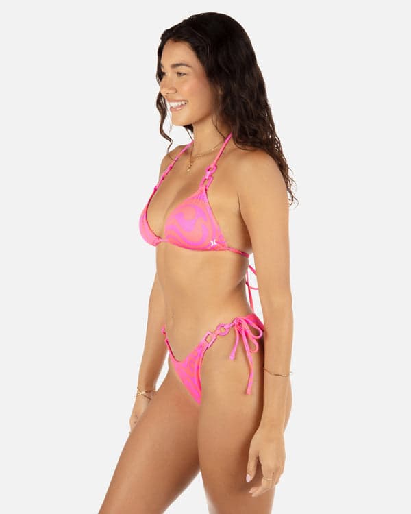 Hurley Trip Hop Cheeky Tie Side Ring Bikini Bottom Maraschino
