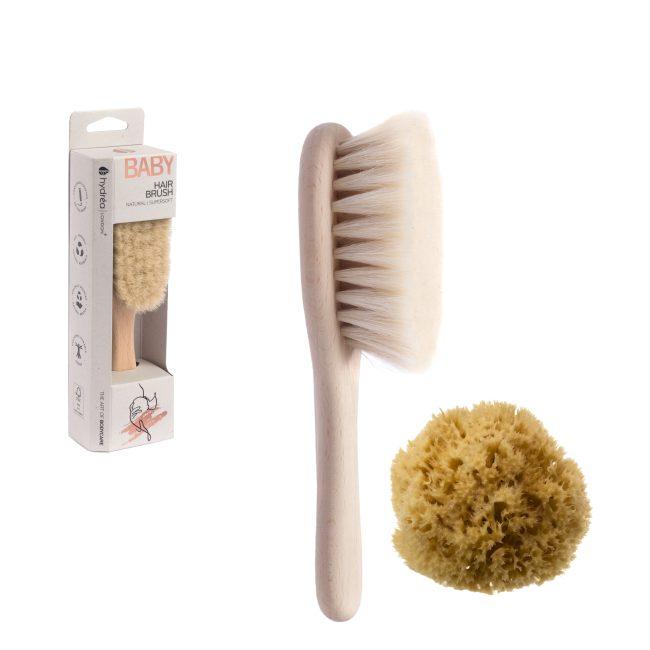 hydréa london Baby Bliss Bed + Bath Newborn Gift Set – Baby Brush + Sea Sponge