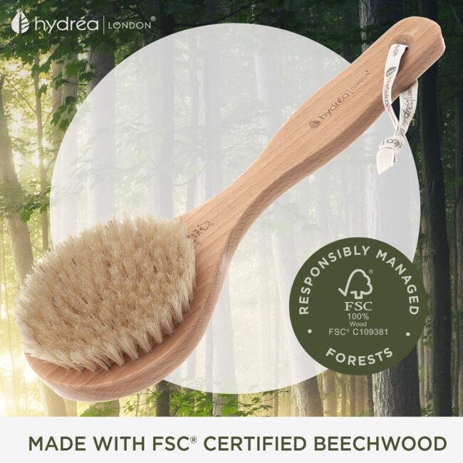 Hydréa London Classic Dry & Wet Body Brush With Short Handle Natural Bristle & FSC® Certified Beechwood