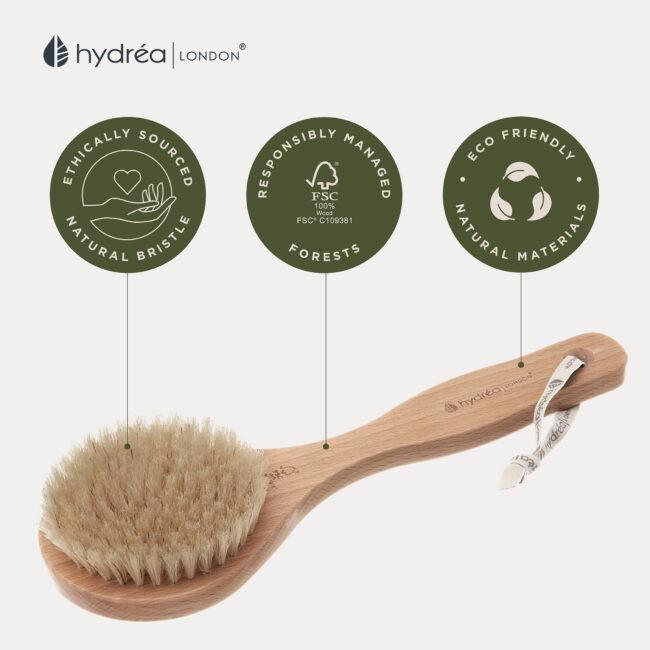 Hydréa London Classic Dry & Wet Body Brush With Short Handle Natural Bristle & FSC® Certified Beechwood