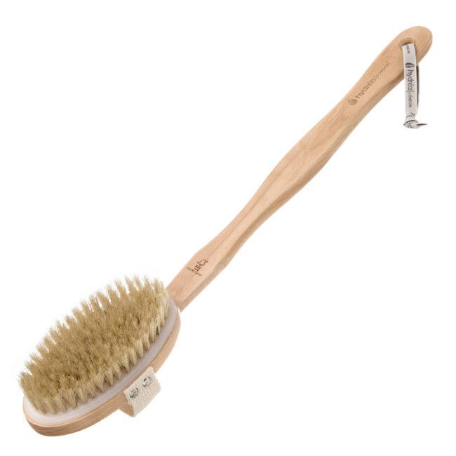hydréa london Durable Body Brush with Water-Protective Plastic Plate – Natural Bristle & Long Detachable Handle FSC® Certified Beechwood