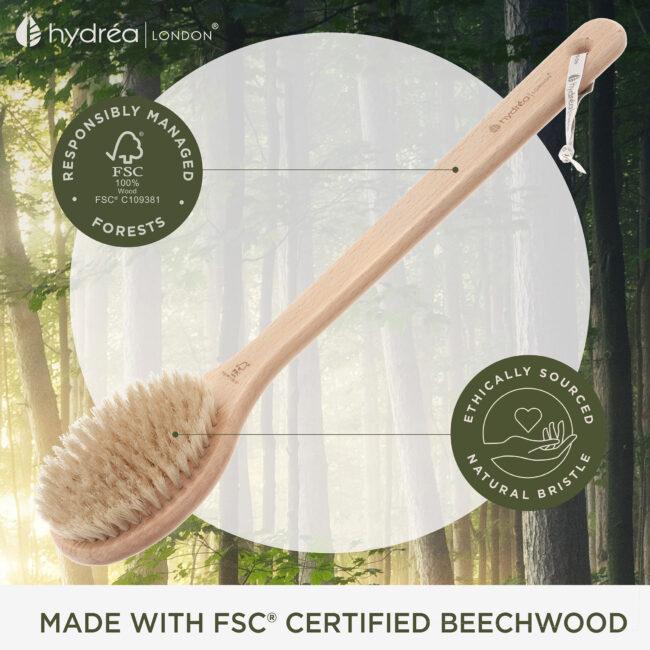 Hydréa London Long-Handled Wet & Dry Body Brush – FSC® Certified Beechwood With Natural Bristle