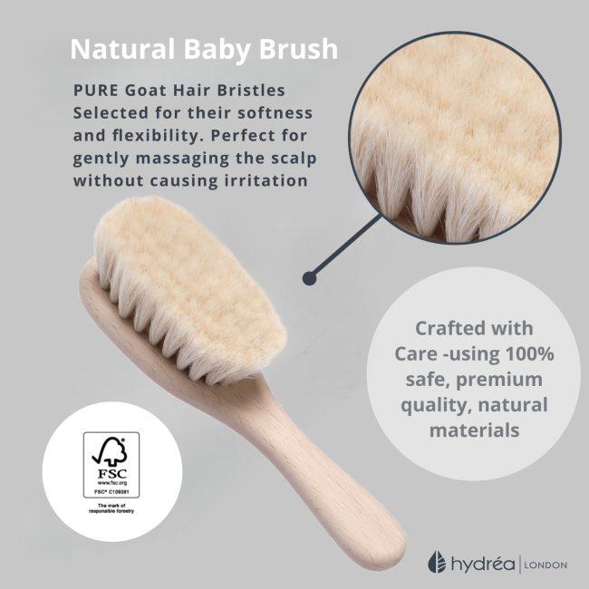 Hydréa London Natural Baby Hair Brush – FSC® Certified Beechwood With Ultra-Soft Bristle