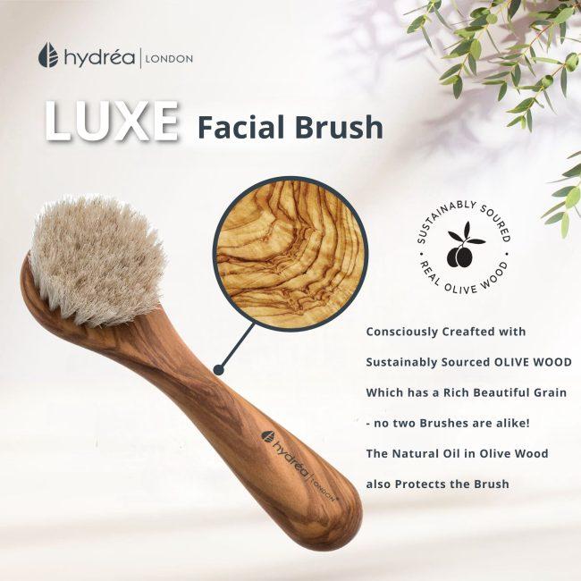 Hydréa London Premium Olive Wood Facial Brush – Exfoliating Natural Bristle