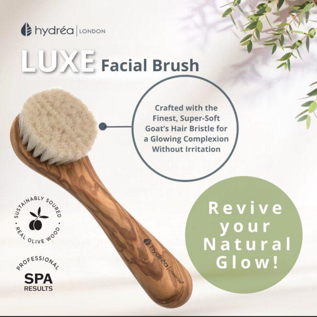 Hydréa London Premium Olive Wood Facial Brush – Super Soft Exfoliating Natural Bristle