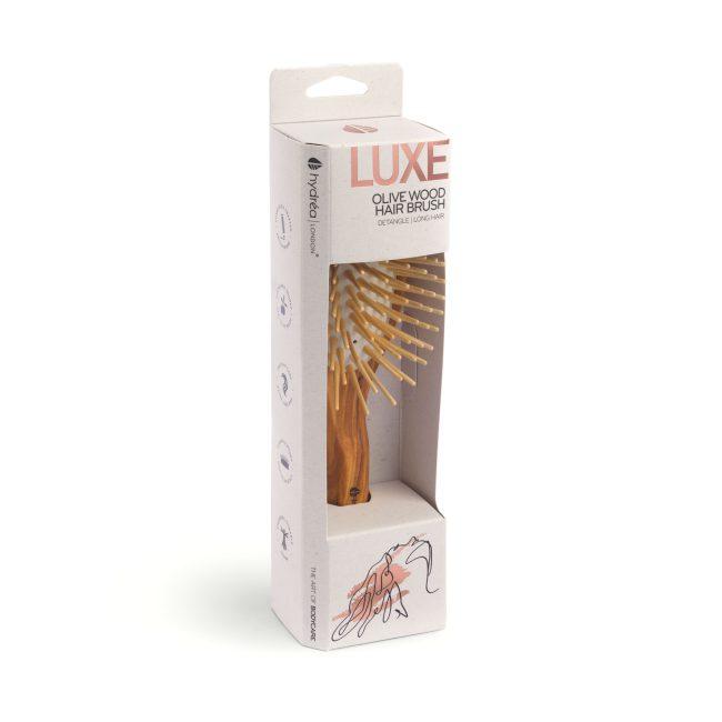 Hydréa London Premium Olive Wood Hair Brush With Long Wooden Pins & No-Pull Cushion – Deep Detangle & Anti-Static