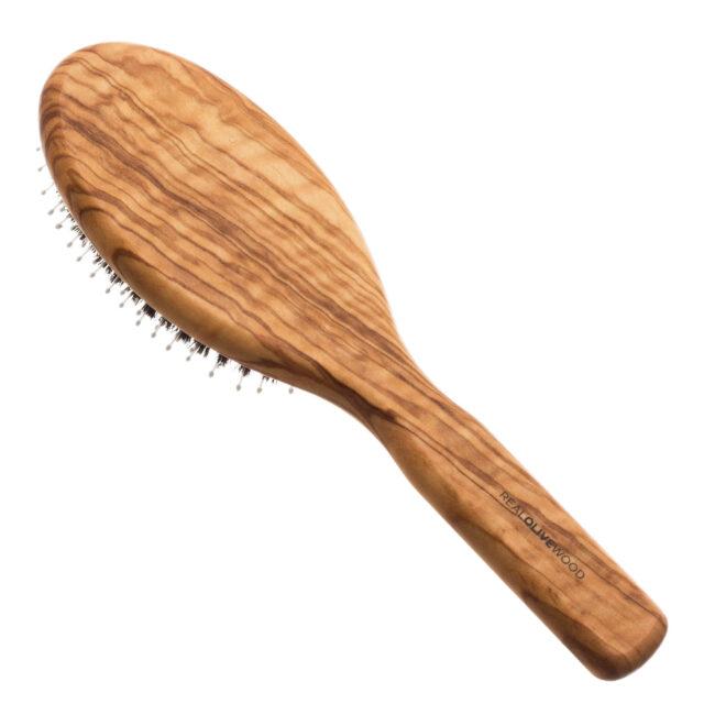 Hydréa London Premium Olive Wood Hair Brush With Nylon Pins & Boar Bristle – Effortless Detangling & Smooth Styling