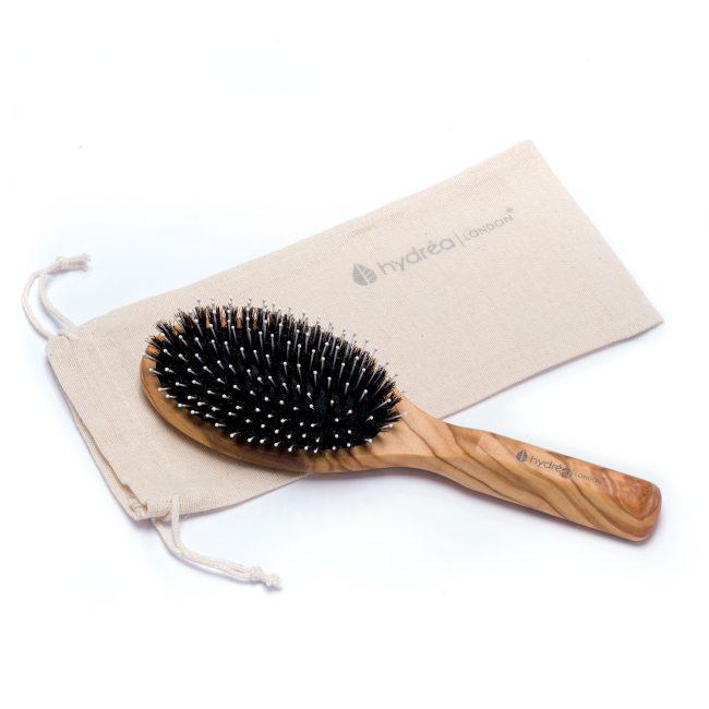 Hydréa London Premium Olive Wood Hair Brush With Nylon Pins & Boar Bristle – Effortless Detangling & Smooth Styling