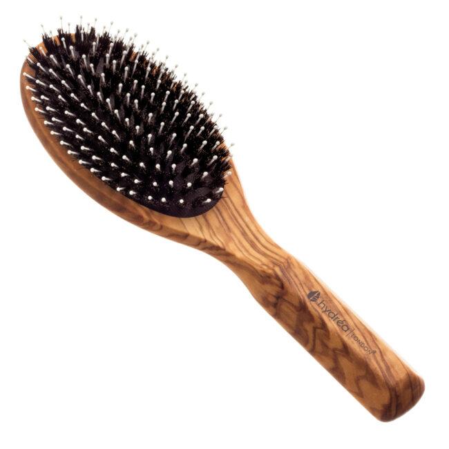 hydréa london Premium Olive Wood Hair Brush with Nylon Pins & Boar Bristle – Effortless Detangling & Smooth Styling