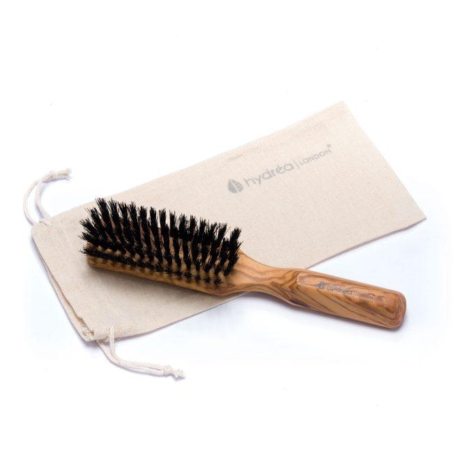 Hydréa London Premium Olive Wood Styling Hair Brush With Pure Boar Bristles – Smooth & Shine