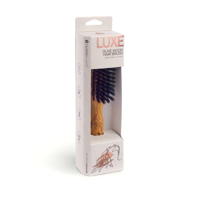 Hydréa London Premium Olive Wood Styling Hair Brush With Pure Boar Bristles – Smooth & Shine