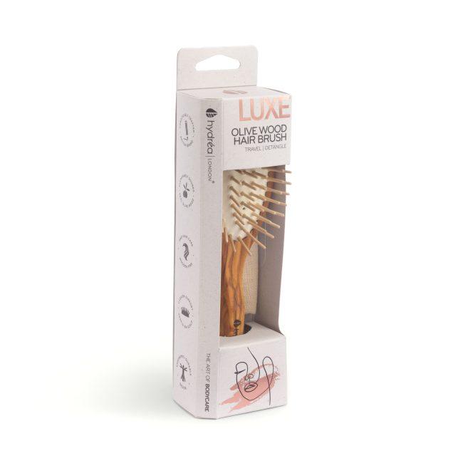 Hydréa London Premium Olive Wood Travel Hair Brush With No-Pull Cushion – Detangle & Anti-Static