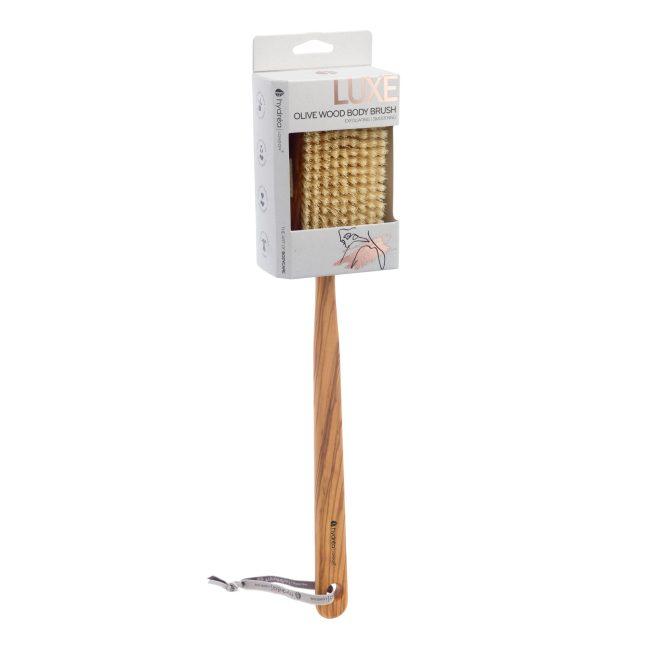 Hydréa London Premium Olive Wood Wet & Dry Body Brush With Long Detachable Handle + Natural Bristle