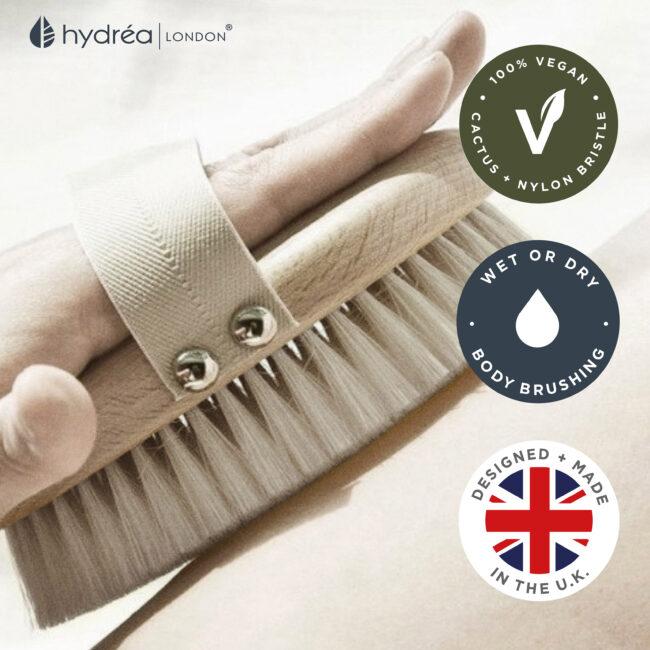 Hydréa London Professional Vegan Dry Body Brush FSC® Certified Beechwood – Cactus & Nylon Bristle