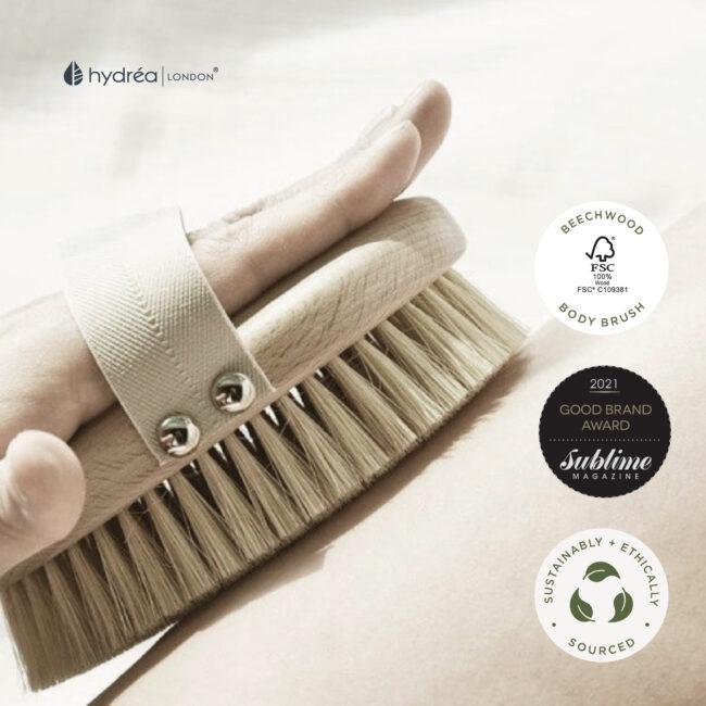 Hydréa London Professional Vegan Dry Body Brush FSC® Certified Beechwood With Cactus Bristle For Exfoliation & Detox