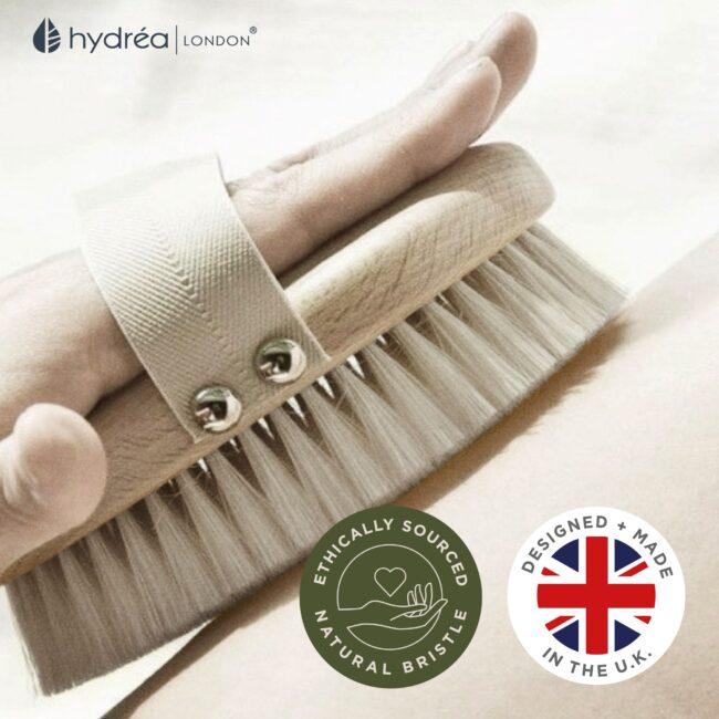 Hydréa London Professional Wet & Dry Body Brush FSC® Certified Beechwood With Natural Bristle For Exfoliation & Detox