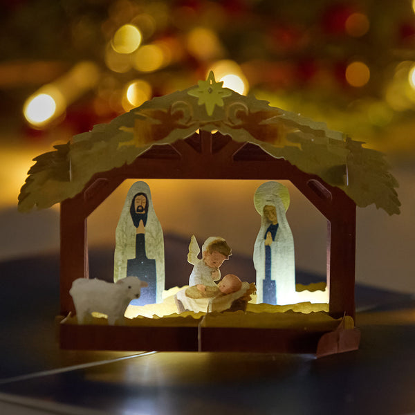 I Love Pop A Child Is Born Nativity Light-Up Pop-Up Card