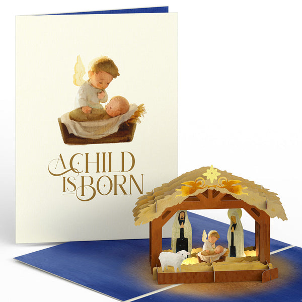 I Love Pop A Child Is Born Nativity Light-Up Pop-Up Card