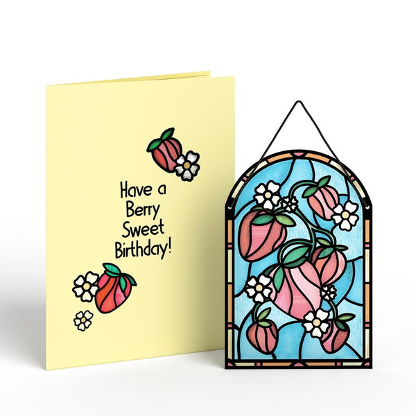 I Love Pop Berry Sweet Birthday Strawberries Suncatcher Card