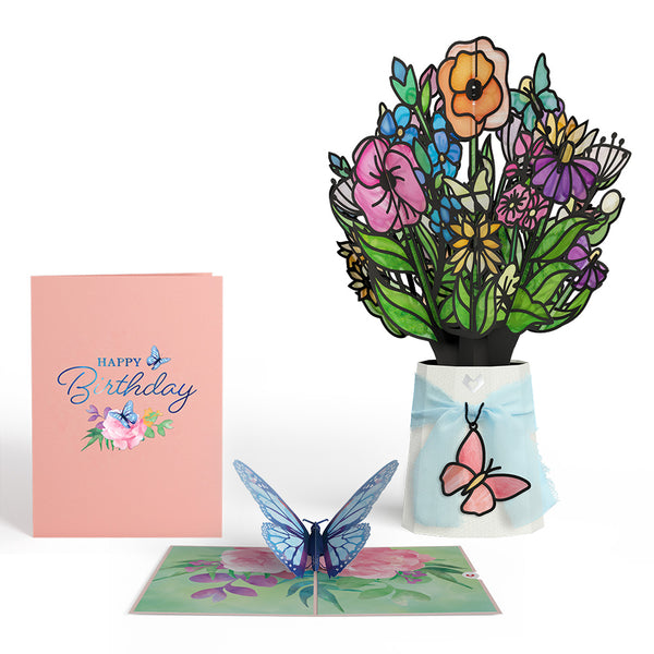 i love pop Birthday Butterfly Pop-Up Card & Suncatcher Bouquet Bundle