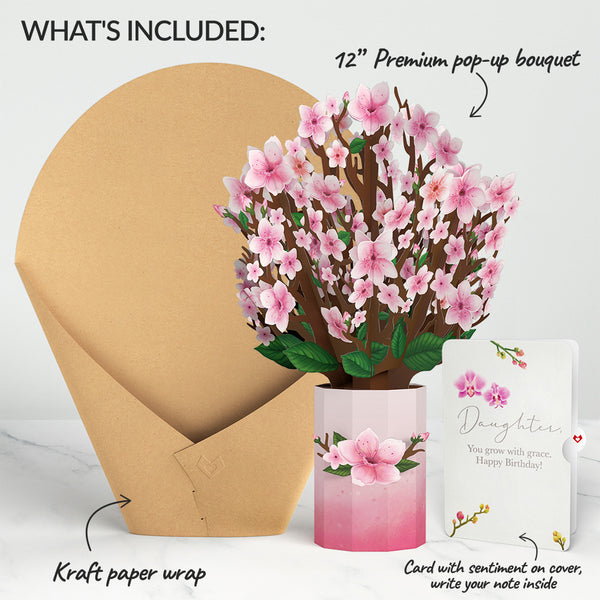 I Love Pop Cherry Blossom Birthday Bouquet And Sentiment Set For Daughter